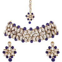 Shining Diva Fashion Latest Choker Design Kundan Traditional Necklace Jewellery Set for Women (Blue) (11275s)