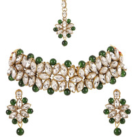 Shining Diva Fashion Latest Choker Design Kundan Traditional Necklace Jewellery Set for Women (Green) (11277s)