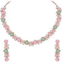Atasi International Gold Plated Mint Pink & Green Diamond Sylish Necklace Set For Women & Girls (MPG1778)