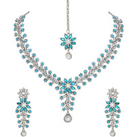 Atasi International Silver Plated Blue Diamond Necklace Jewellery Set for Women (RF1965)