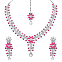 Atasi International Silver Plated Dark Pink Crystals AD Diamond Necklace Jewellery Set for Women, Girls for Wedding, Festive, Party, Ocassion Wear (RR1965)