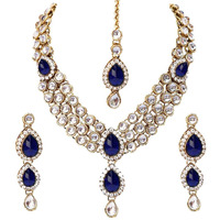 Shining Diva Fashion Kundan Traditional Necklace Jewellery Set for Women (Blue) (8408s)