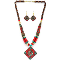 Shining Diva Fashion Latest Stylish Traditional Tibetan Pendant Necklace Jewellery Set for Women (rrsd15553s)