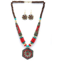 Shining Diva Fashion Latest Stylish Traditional Tibetan Pendant Necklace Jewellery Set for Women (rrsd15539s)