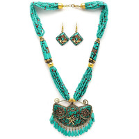 Shining Diva Fashion Latest Stylish Traditional Tibetan Pendant Necklace Jewellery Set for Women (rrsd15544s)