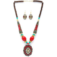Shining Diva Fashion Latest Stylish Traditional Tibetan Pendant Necklace Jewellery Set for Women (rrsd15540s)