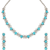 Atasi International Desginer Collection American Diamond Jewellery Set for Women (Silver and Blue) (RF1778)