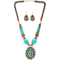 Shining Diva Fashion Latest Stylish Traditional Tibetan Pendant Necklace Jewellery Set for Women (rrsd15541s)