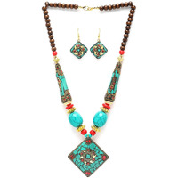 Shining Diva Fashion Latest Stylish Traditional Tibetan Pendant Necklace Jewellery Set for Women (rrsd15555s)