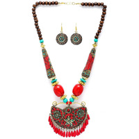 Shining Diva Fashion Latest Stylish Traditional Tibetan Pendant Necklace Jewellery Set for Women (rrsd15548s)