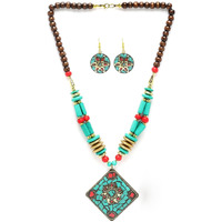 Shining Diva Fashion Latest Stylish Traditional Tibetan Pendant Necklace Jewellery Set for Women (rrsd15551s)