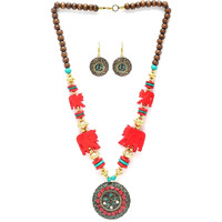 Shining Diva Fashion Latest Stylish Traditional Tibetan Pendant Necklace Jewellery Set for Women (rrsd15533s)