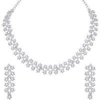 Atasi International Silver Plated Diamond Necklace Jewellery Set With Earrings Ideal For Party, Wedding And Festival (R5552, Womens)