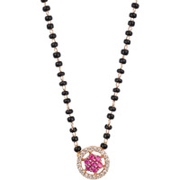 XPNSV Jewelry Luxury Pendant Gift Set Mangalsutra for Women, Girl & Her With American Diamond, Traditional Black Bead, Best Gifting Option in 9 Different Designs (Ruby Round)