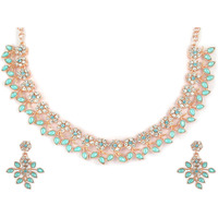 Atasi International Mint Blue Gold Plated Crystal Necklace Jewellery Set with Earrings Ideal for Party/Wedding/Festival (MB5484) For Women