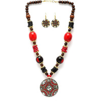 Shining Diva Fashion Latest Stylish Traditional Tibetan Pendant Necklace Jewellery Set for Women (rrsd15536s)