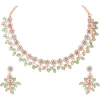 Atasi International Gold Plated Crystal Necklace Jewellery Set with Earrings Suited for Party Wedding Festive for Women (Green)