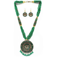 Shining Diva Fashion Latest Stylish Traditional Tibetan Pendant Necklace Jewellery Set for Women (rrsd15531s)