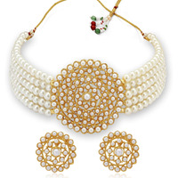 Sukkhi Lavish Gold Plated White Pearl Choker Necklace Set with Stud Earring for Women