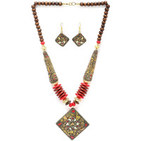 Shining Diva Fashion Latest Stylish Traditional Tibetan Pendant Necklace Jewellery Set for Women (rrsd15554s)