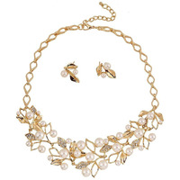 Shining Diva Fashion 18k Gold Plated Pearl Necklace Jewellery Set with Fancy Earrings for Girls and Women (Golden) (8181s)
