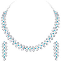Atasi International Women Silver Plated Aqua Blue Diamond Necklace Jewellery Set With Earrings Ideal For Party, Wedding And Festival (Rf5552)