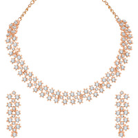 Atasi International Rose Gold Crystal AD Diamond Necklace Jewellery Set with Earrings for Women and Girls Suits Best Party, Wedding and Occasional Wear (RG5552)