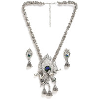 Shining Diva Fashion Latest Stylish Traditional Oxidised Silver Necklace Jewellery Set for Women (13165s)
