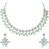 Atasi International Green Silver Plated Crystal AD Diamond Necklace Jewellery Set with Earrings for Women/Girls Suits Best Party, Wedding (Light green)