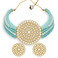 Sukkhi Ritzy Gold Plated Blue & White Pearl Choker Necklace Set with Stud Earring for Women