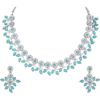 Atasi International Silver-Plated Mint Blue Monalisa Kundan Crystal AD Diamond Necklace/Jewellery Set with Earrings (RMB5484) For Women