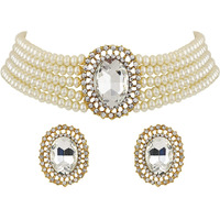 Shining Diva Fashion Latest Stylish Fancy Choker Traditional Pearl Kundan Necklace Jewellery Set for Women (12552s), White, One