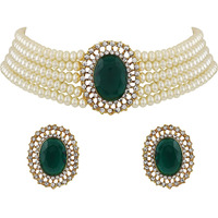 Shining Diva Fashion Latest Stylish Fancy Choker Traditional Pearl Necklace Jewellery Set for Women (12550s), Green, One