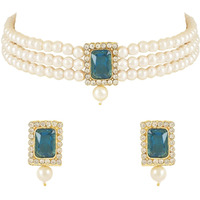 I Jewels Gold Plated Traditional Stone Pearl Choker Necklace Jewellery Set For Women/Girls (ML237RMG)