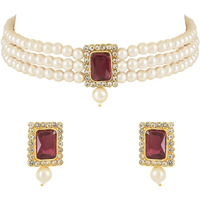 I Jewels Gold Plated Traditional Stone Pearl Choker Necklace Jewellery Set For Women/Girls (ML237Wi)