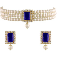 I Jewels Gold Plated Traditional Stone Pearl Choker Necklace Jewellery Set For Women/Girls (ML237Bl)