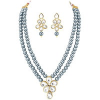Peora Traditional Grey Beads Kundan Layered Long Necklace & Drop Earring Ethnic Jewellery Set Fashion Gift for Women Girls