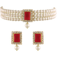 I Jewels Gold Plated Traditional Stone Pearl Choker Necklace Jewellery Set For Women/Girls (ML237R)
