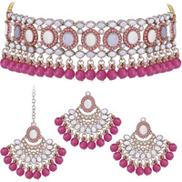 Sukkhi Classy Choker Necklace Earring Jewellery Set with Maangtikka Jewellery Set for Women