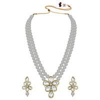 I Jewels 18k Gold Plated Traditional Kundan & Pearl Studded Necklace Jewellery Set For Women (ML311) (Grey)