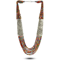 YouBella Fashion Jewellery Antique German Silver Oxidised Plated Tribal Cotton Thread Jewellery Necklace Earring Set for Women & Girls.(Valentine Gift Special). (MULTI)