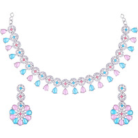 Atasi International Silver Multi Color Sylish American Diamond Necklace Jewellery Set with Earrings for Women (RML5555)