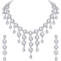 Atasi International Allure Diamond Silver Plated Alloy Choker Necklace Set with Earrings for Women (R5467)