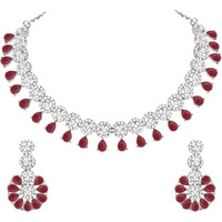 Atasi International Silver Plated Ruby Red (Maroon) Kundan and American Diamond Necklace Jewellery Set with Earrings for Women (RMR5555)