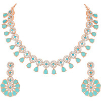 Atasi International Rose Gold Plated Mint Pink & Green Crystals American Diamond Necklace Jewellery Set with Earrings for Women (MPG5555)