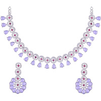 Atasi International Silver Purple Kundan and American Diamond Necklace Jewellery Set with Earrings for Women (RPU5555)
