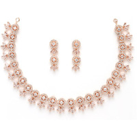 ZENEME Women American Diamond Studded Necklace With Earring Detailing Jewellery Set For Women and Girl (Rose Gold)