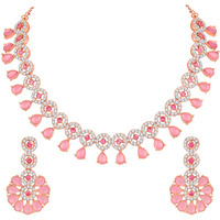 Atasi International Rose Gold MInt Pink Kundan and American Diamond Necklace Jewellery Set with Earrings for Women (RGP5555)