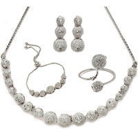 ZENEME Rhodium-Plated Silver Toned American Diamond studded Necklace, Earrings, Bracelet & Ring Jewellery Set for Girls and Women (White & Silver)