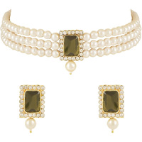 I Jewels Gold Plated Traditional Stone Pearl Choker Necklace Jewellery Set For Women/Girls (ML237MH)